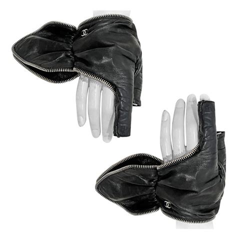 chanel black leather fingerless gloves|Chanel gloves official site.